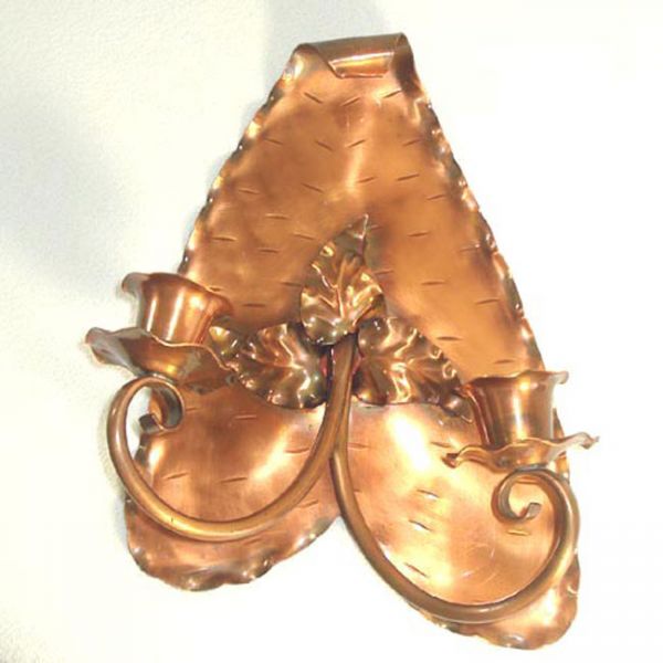 Pair Gregorian Copper Leaf Double Candle Sconces #2