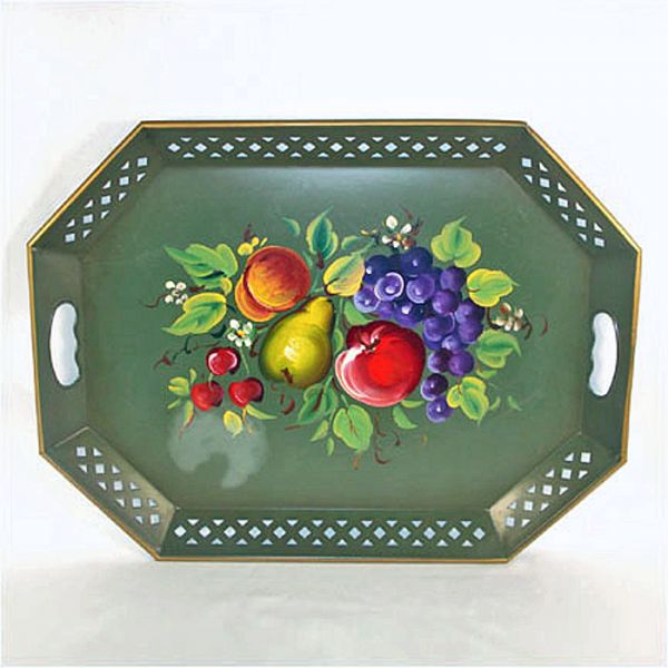 Nashco Tole Tray Green With Fruit Clearance #2