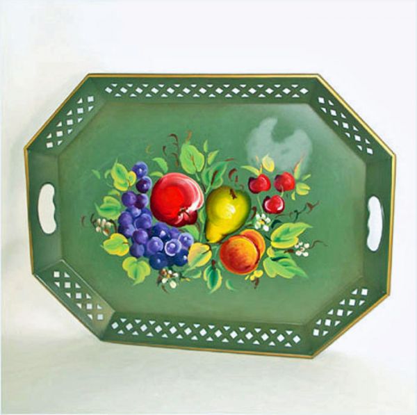 Nashco Tole Tray Green With Fruit Clearance