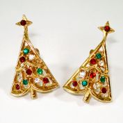 Rhinestone Christmas Tree Clip Earrings