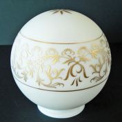 Gold Feather Scrolls on Satin White Glass Globe Light Shade
