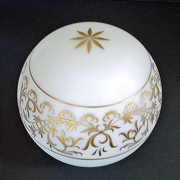 Gold Feather Scrolls on Satin White Glass Globe Light Shade #2