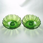 Anchor Hocking Country Garden Avocado Glass Candle Holders