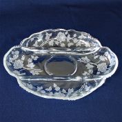Heisey Rose Etched 3 Part Oval Relish Dish
