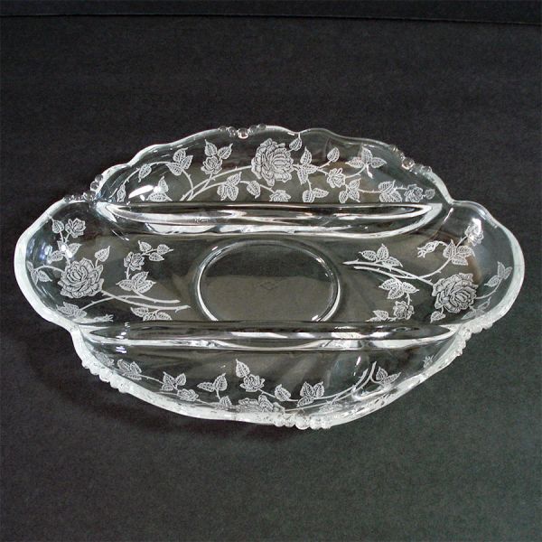 Heisey Rose Etched 3 Part Oval Relish Dish #2