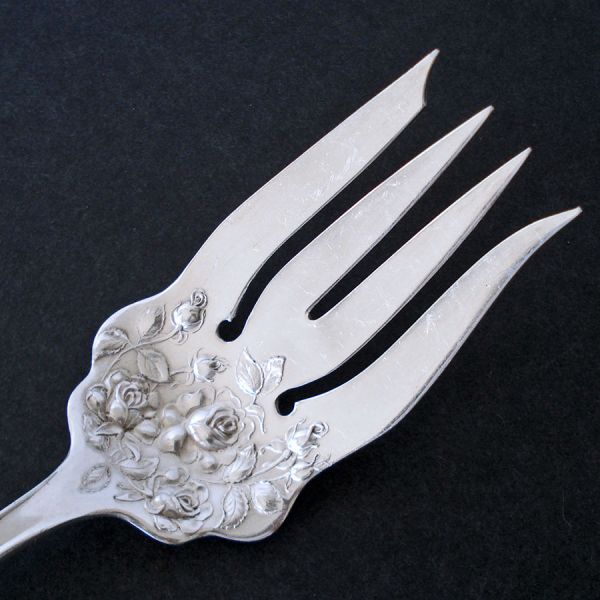 American Beauty Antique Silverplate Cold Meat Fork Roses Clearance #2