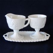 Indiana Harvest Grape Milk Glass Creamer Sugar Tray Set