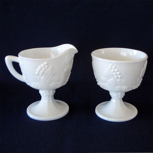 Indiana Harvest Grape Milk Glass Creamer Sugar Tray Set #2