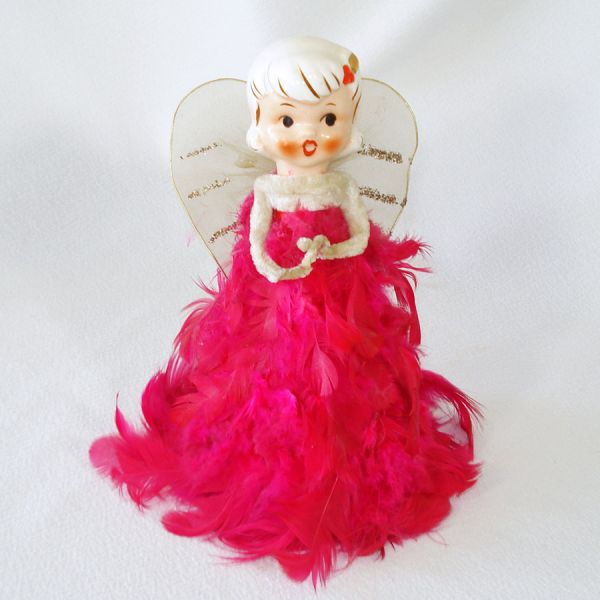 Holt Howard Pink Christmas Feather Angel Porcelain Head