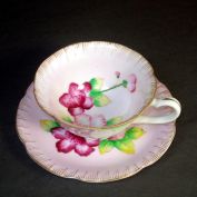 Pink Hibiscus Flower Hand Painted Porcelain Tea Cup and Saucer Clearance
