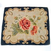 Spray of Roses 1930s Hand Hooked Rug 25 by 30 Inches Clearance