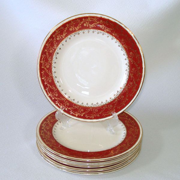 Homer Laughlin Craftsman 6 Salad Plates Red 18k Gold