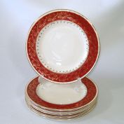 Homer Laughlin Craftsman 6 Salad Plates Red 18k Gold