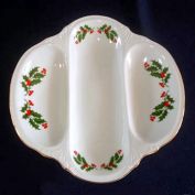 Christmas Holly Porcelain 3 Section Divided Serving Dish Clearance