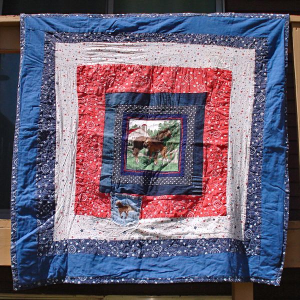 Denim Horse Theme Lap Quilt With Pocket 53 Inches Clearance