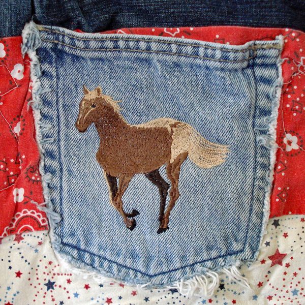 Denim Horse Theme Lap Quilt With Pocket 53 Inches #3