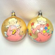 1960s Italy Large Glass Christmas Ornaments Painted Pink Angels