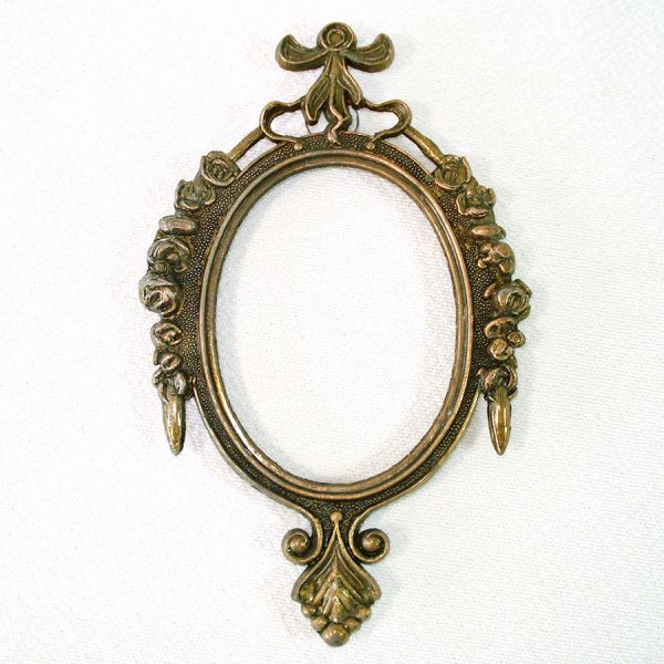 Italian Brass Picture Frame with Rose and Bow Decoration