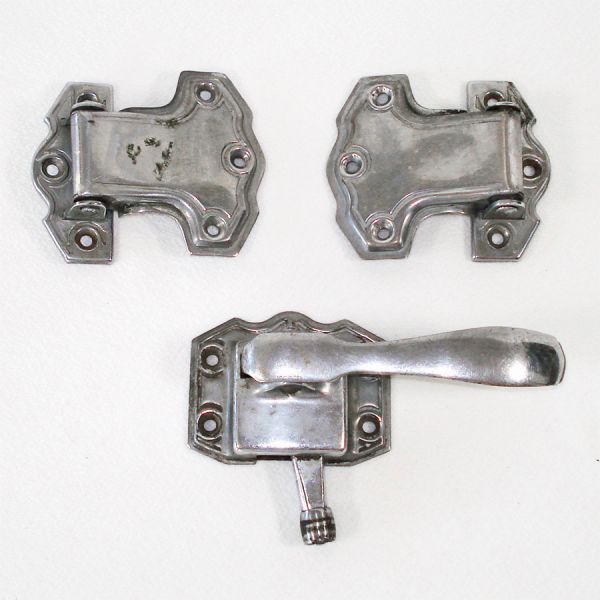 Antique Nickel Plated Icebox Door Latch Hinges Hardware