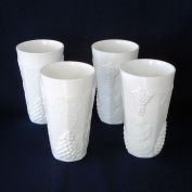 Indiana Harvest Grape Milk Glass Tall Tumblers Set 4