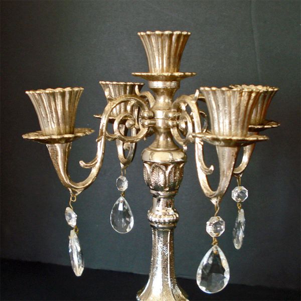 Mid Century 5 Arm Prism Candelabra Marble Base #2