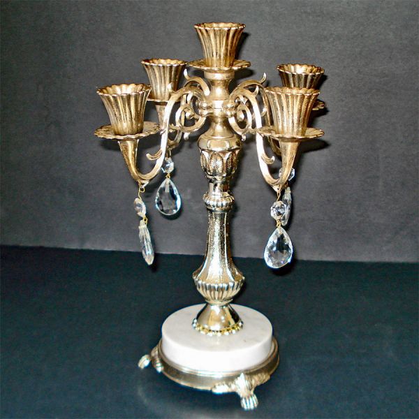Mid Century 5 Arm Prism Candelabra Marble Base #4