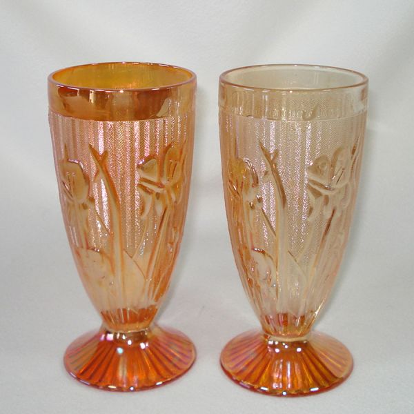 Jeannette Iridescent Iris Herringbone 2 Footed Water Tumblers