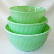 Fire King Jadeite Swirl 3 Piece Mixing Bowl Set