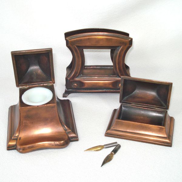 Jennings Brothers Bronze Desk Set Inkwell Stamp Box Letter Holder #2