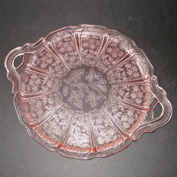 Jeannette Cherry Blossom Pink Glass Handled Tray