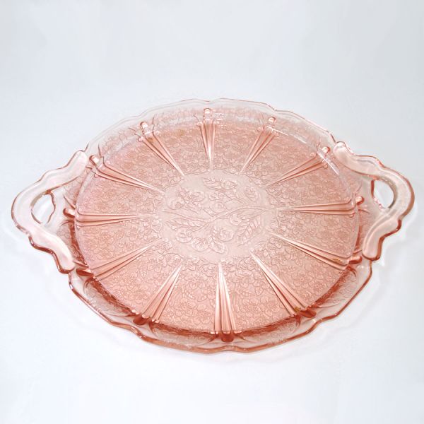 Jeannette Cherry Blossom Pink Glass Handled Tray #2