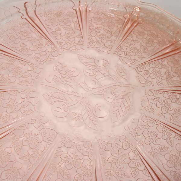 Jeannette Cherry Blossom Pink Glass Handled Tray #3