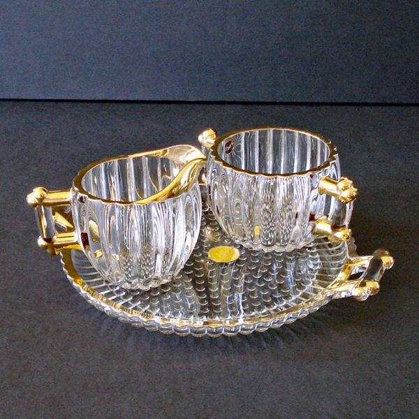 Jeannette National Gold Cream Sugar Tray Set Mint with Label #3