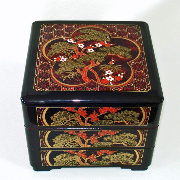 Japanese Scenic Lacquerware Bento Stacking Box Clearance