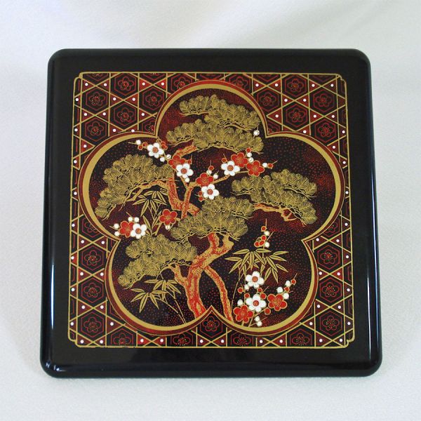 Japanese Scenic Lacquerware Bento Stacking Box Clearance #3