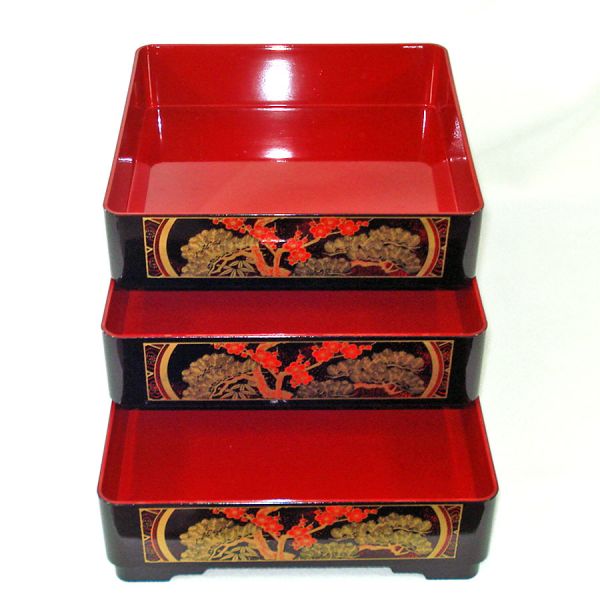 Japanese Scenic Lacquerware Bento Stacking Box Clearance #4