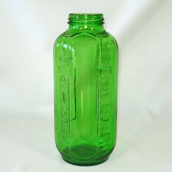 Green Glass 40 Ounce Water Juice Refrigerator Bottle Jar