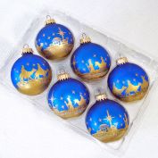 Box Krebs Blue Gold Glass Glitter Scene Ornaments