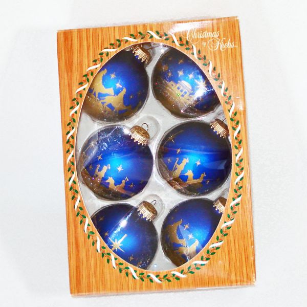 Box Krebs Blue Gold Glass Glitter Scene Ornaments #2