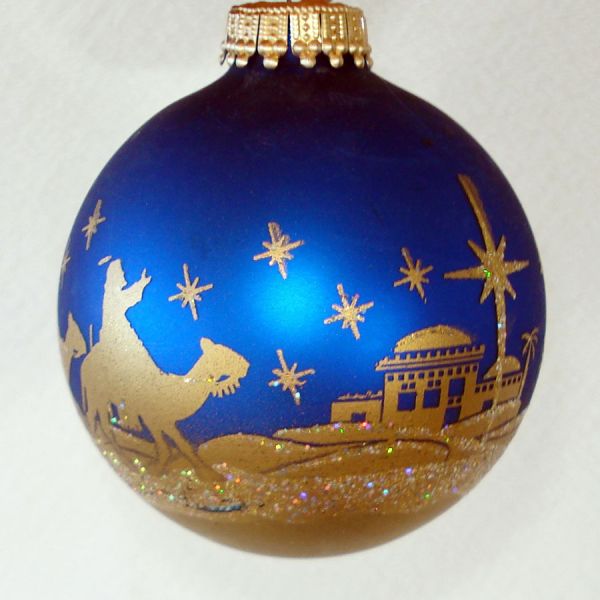 Box Krebs Blue Gold Glass Glitter Scene Ornaments #4