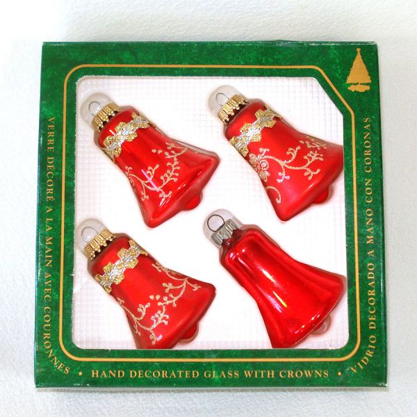 Box Christmas by Krebs Red Bells Glass Ornaments