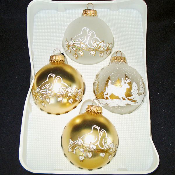 Box Krebs Gold White Deer, Lovebirds Glass Christmas Ornaments #2