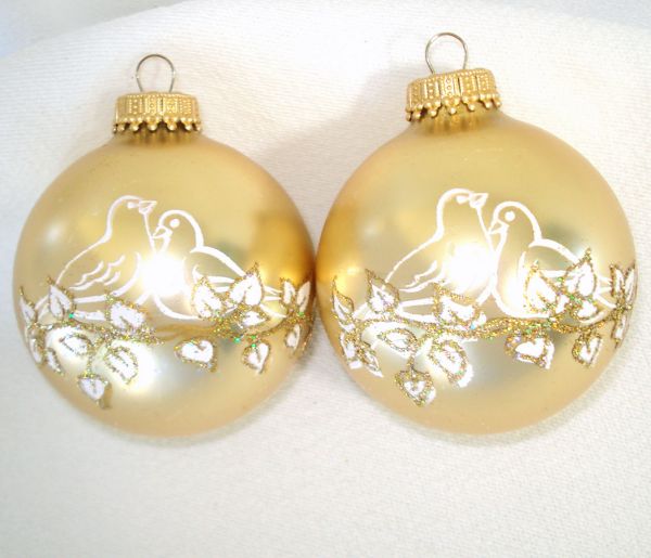 Box Krebs Gold White Deer, Lovebirds Glass Christmas Ornaments #4