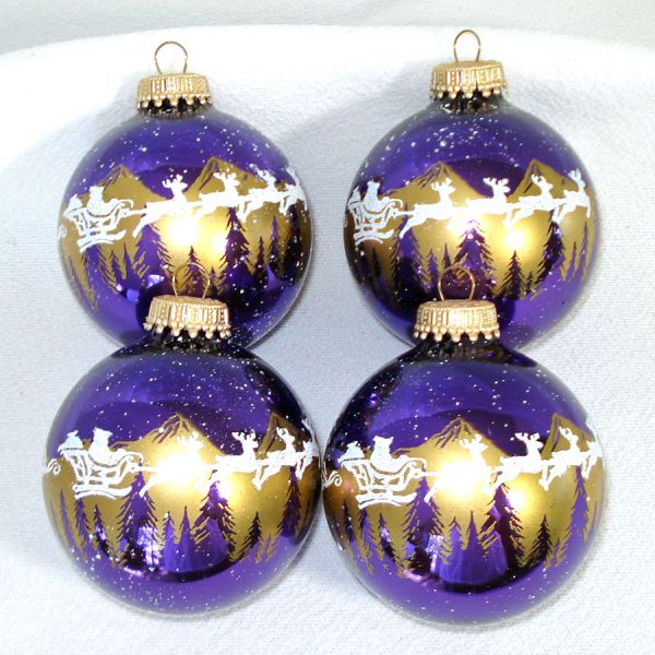 Box Krebs Purple Gold Santa Scene Glass Christmas Ornaments #2