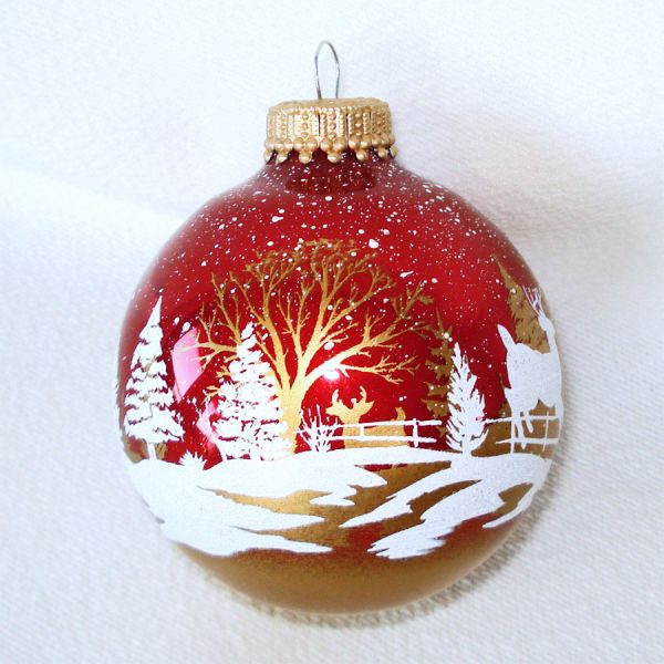Krebs Deer In Snowy Woods Glass Christmas Ornaments #2