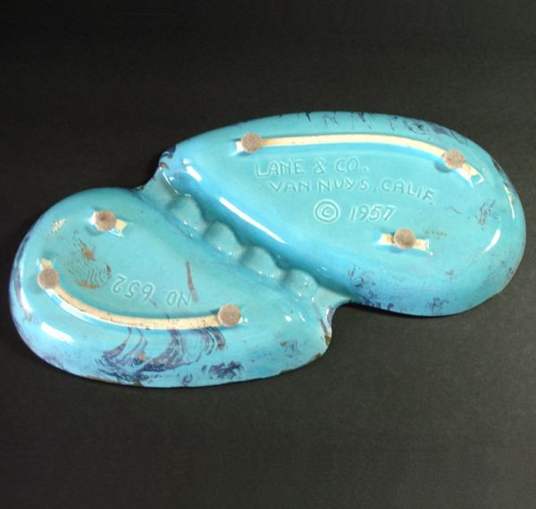 Lane California Biomorphic Teardrop Aqua Gold Pottery Ashtray #2