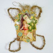 Antique Tinsel Scrap Christmas Ornament Santa Little Girl
