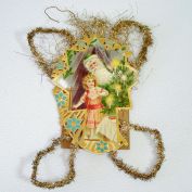 Antique Tinsel Scrap Christmas Ornament Santa Little Girl Clearance