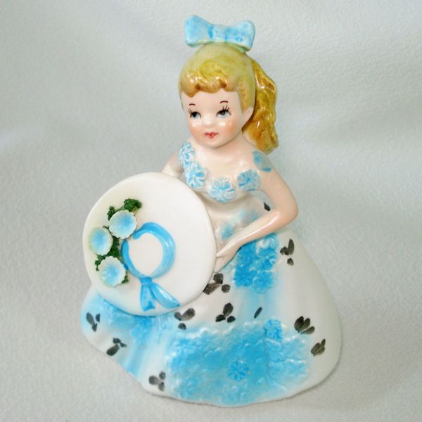 Lefton Ponytail Teenager Figurine Blue Flowered Dress #2