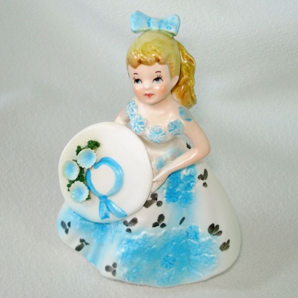 Lefton Ponytail Teenager Figurine Blue Flowered Dress Clearance #2